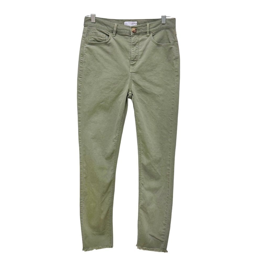 🔴2 for 40🔴 Loft jeans green high waist skinny crop with fringed hem size 27/4